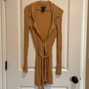 Bebe S long cardigan with eyelet closure and wrap belt